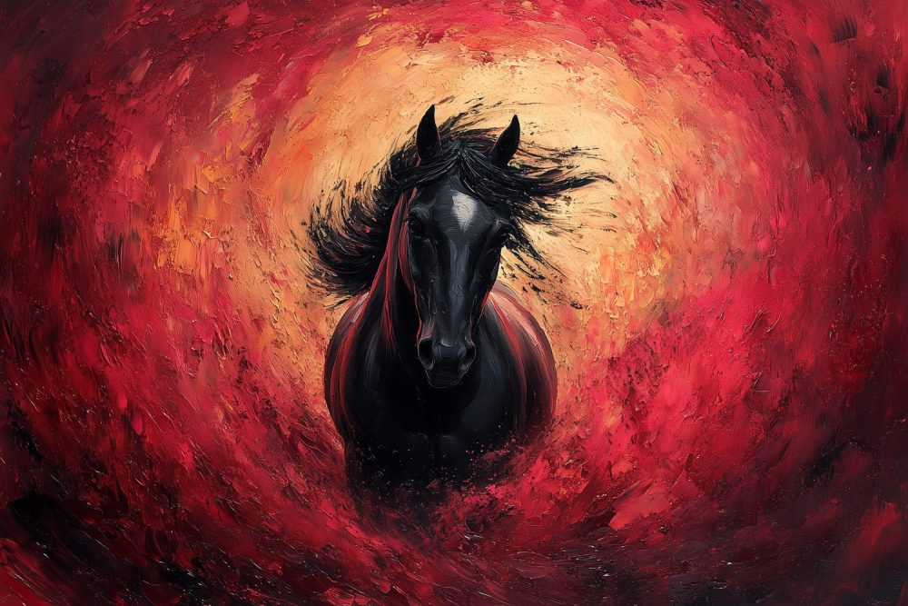 Vurig galopperend zwart paard behang