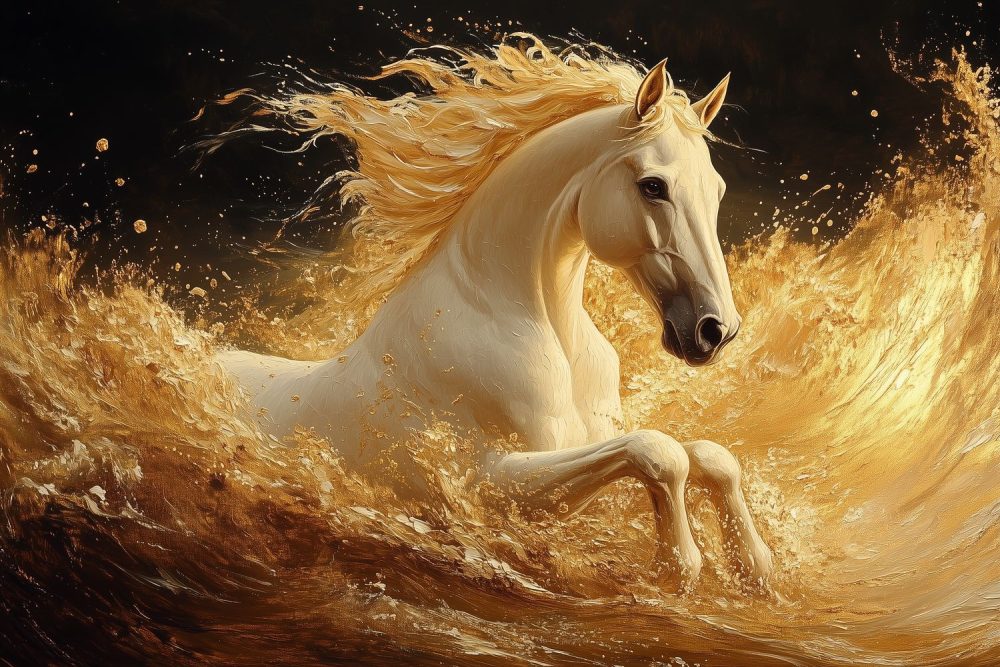 Gouden Galopperende Waterpaard behang