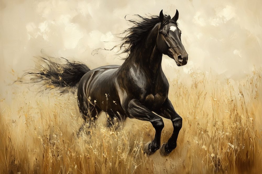 Zwart Paard in Galop behang