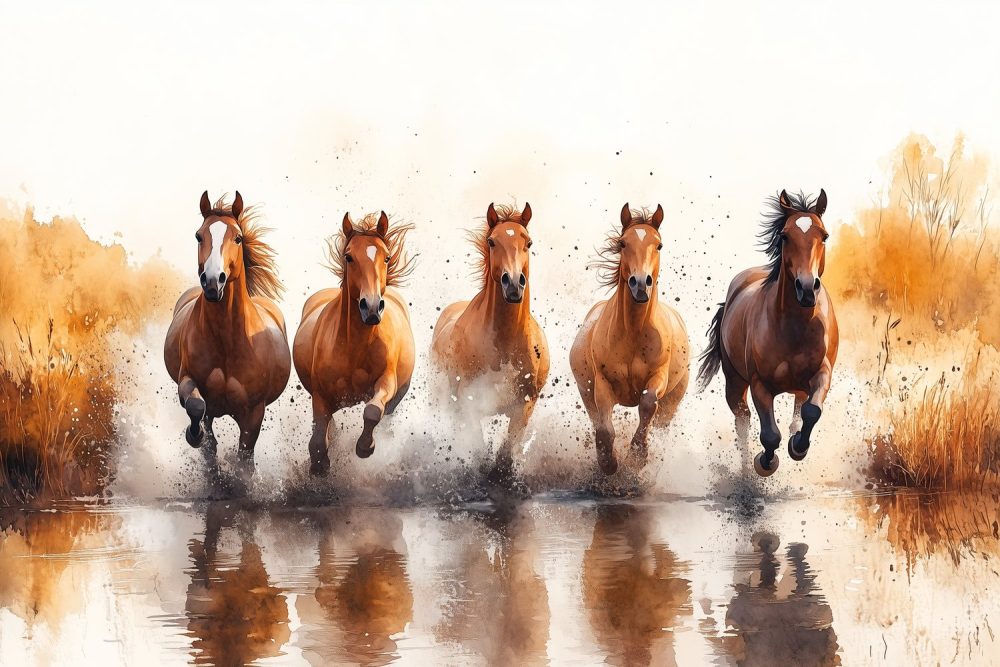 Vrij galopperende waterpaarden behang