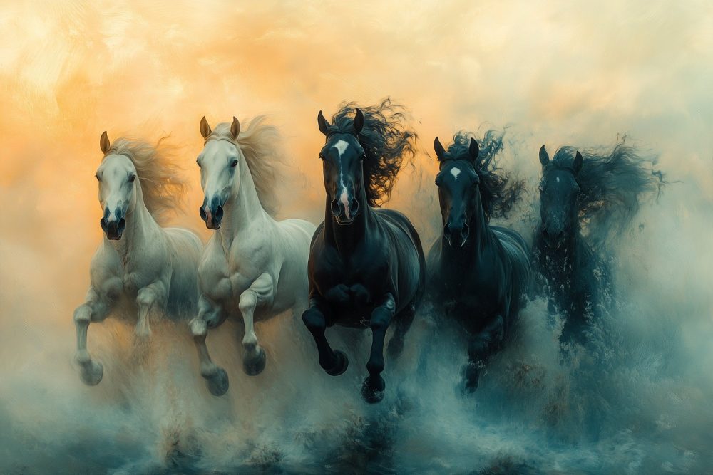 Vier paarden in volle galop behang