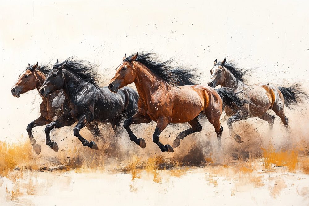 Vier Galopperende Paarden behang