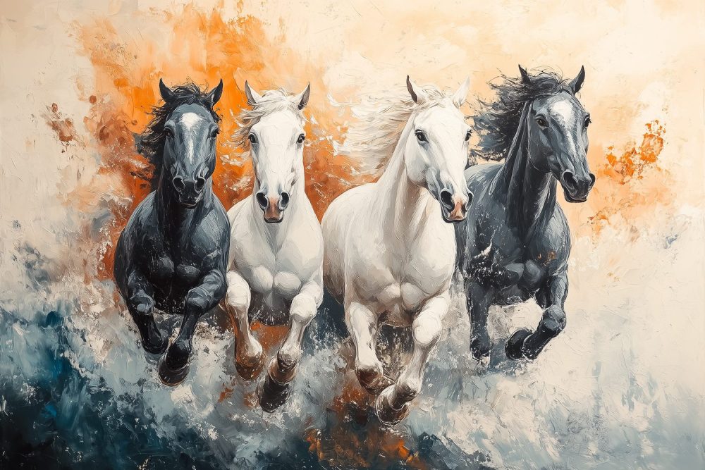 Vier galopperende paarden behang