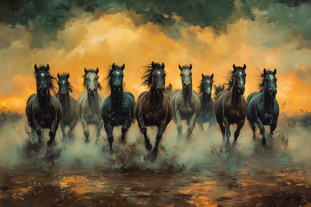 Dramatische galopperende paarden behang