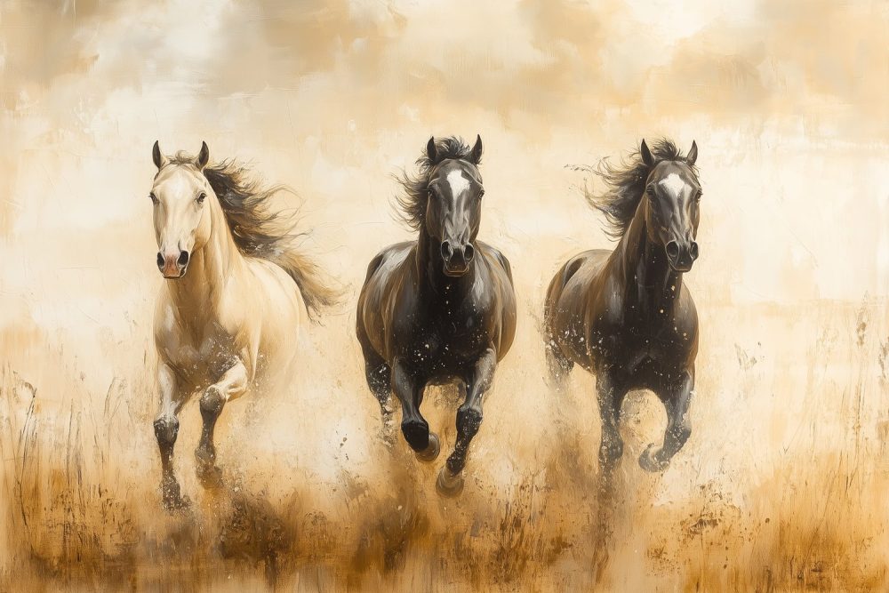 Galopperende paarden in natuur behang