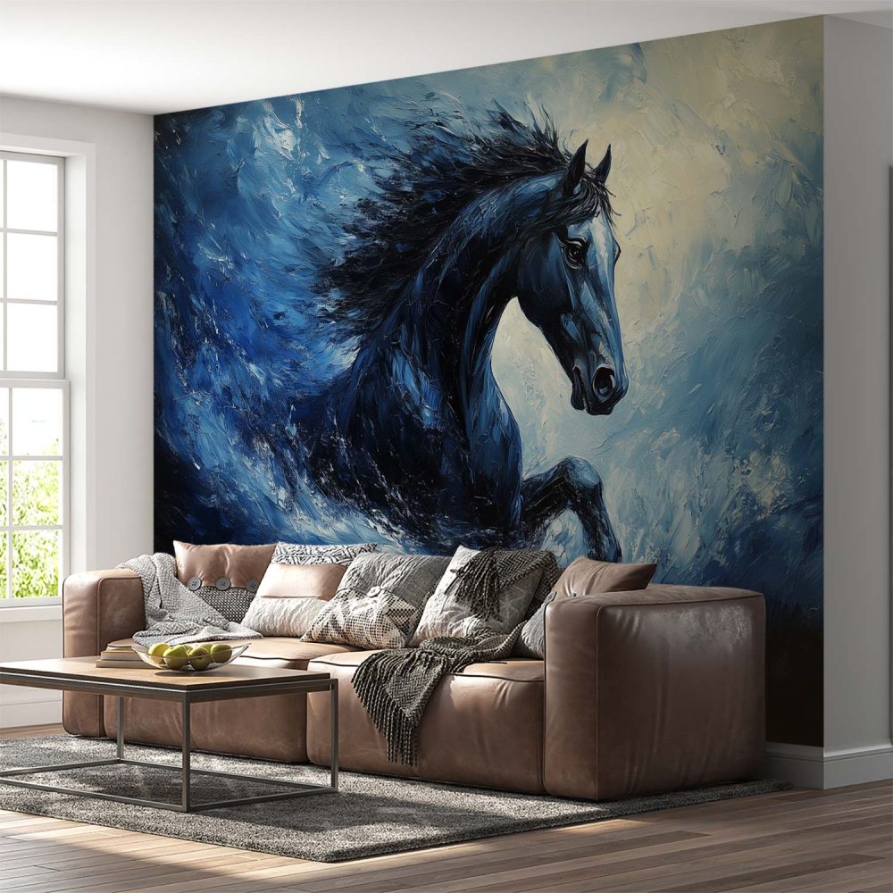 Alternative view of Krachtige blauwe galopperende golfpaard behang