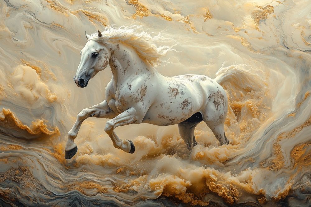 Gouden nevel galopperend paard behang
