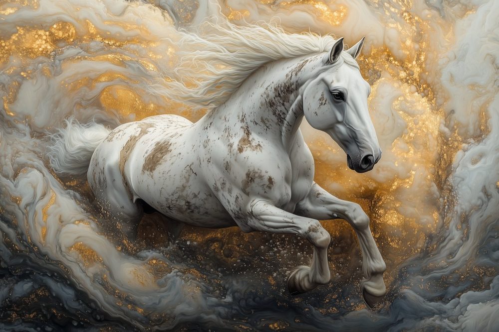 Gouden galopperende paard behang