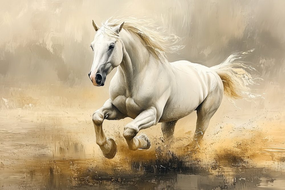 Witte galopperende paard behang