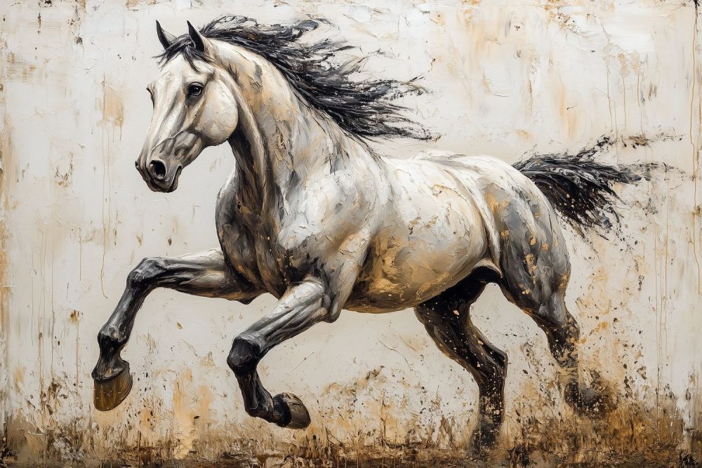Impressionistisch galopperend wit paard behang