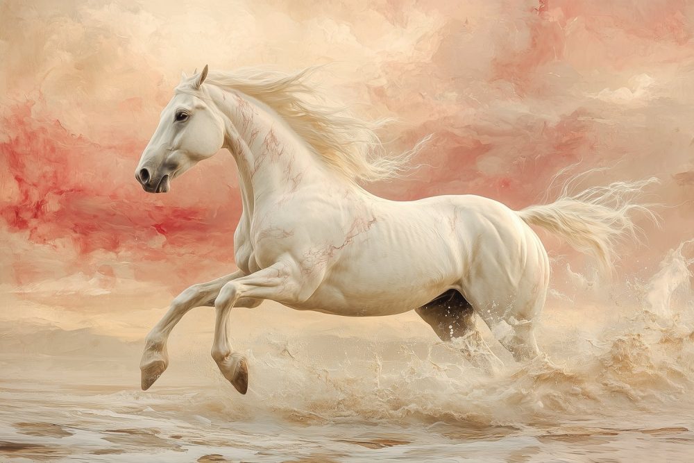 Witte paard in volle galop behang