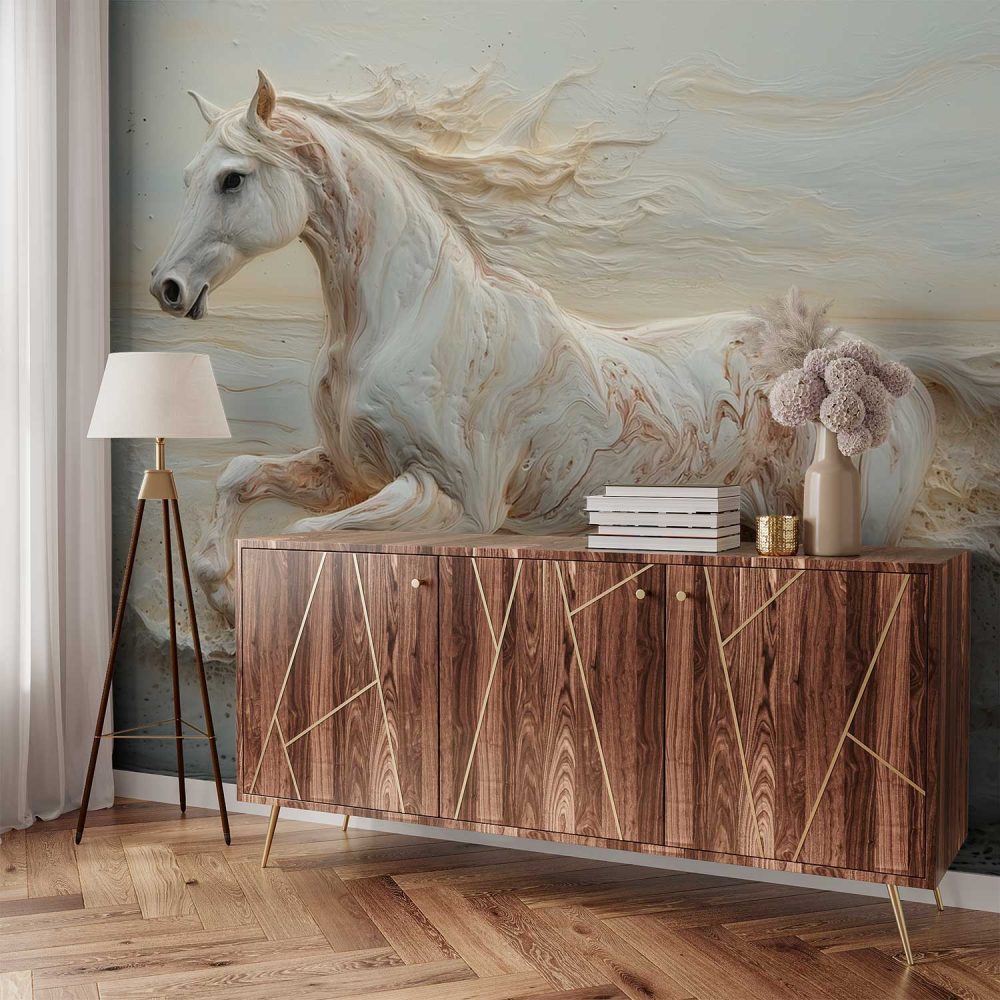 Alternative view of Wit Paard Strandbeeld behang