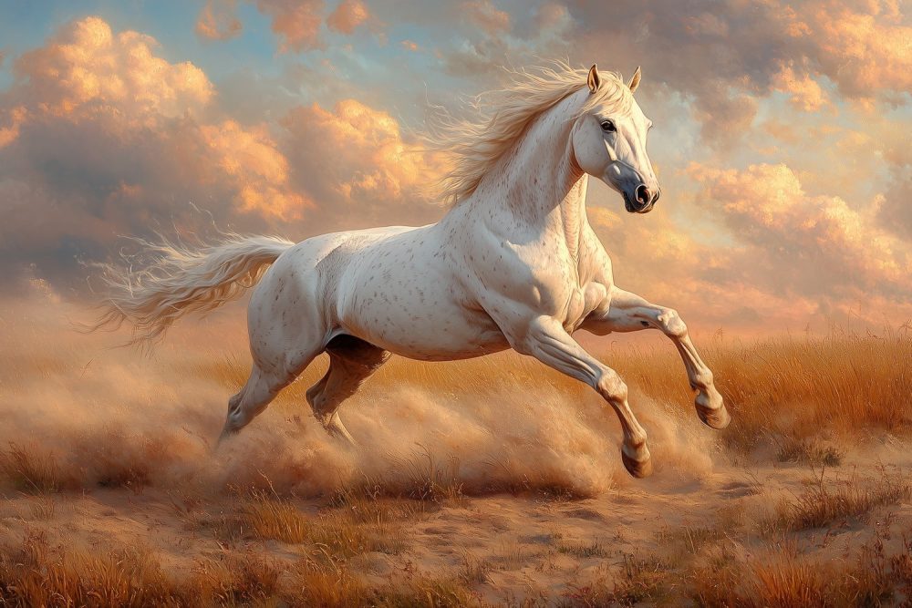 Witte paard in galop behang