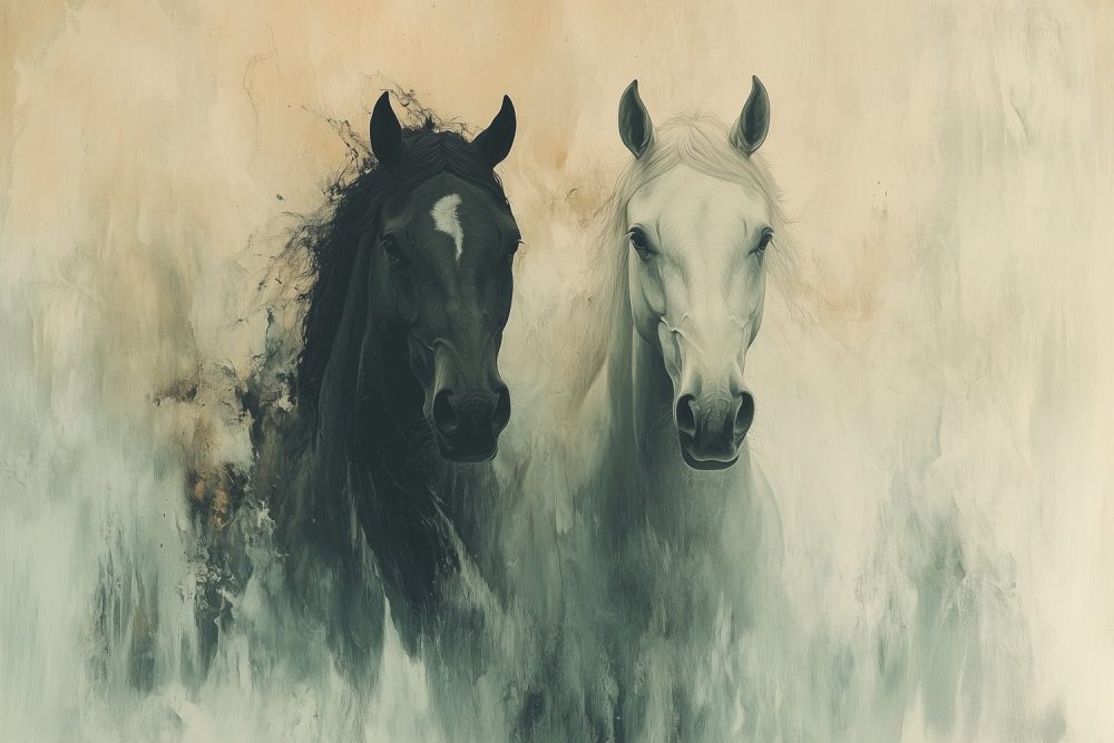 Droomduo Zwart-Wit Paarden behang