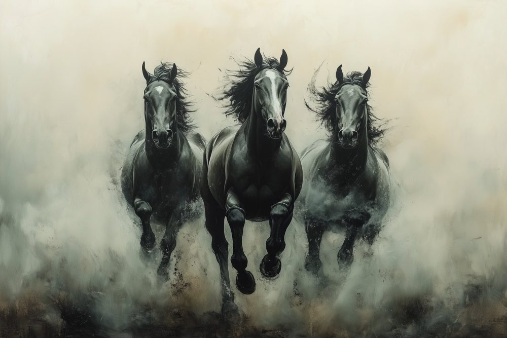 Galoperende Zwart-Wit Paarden behang