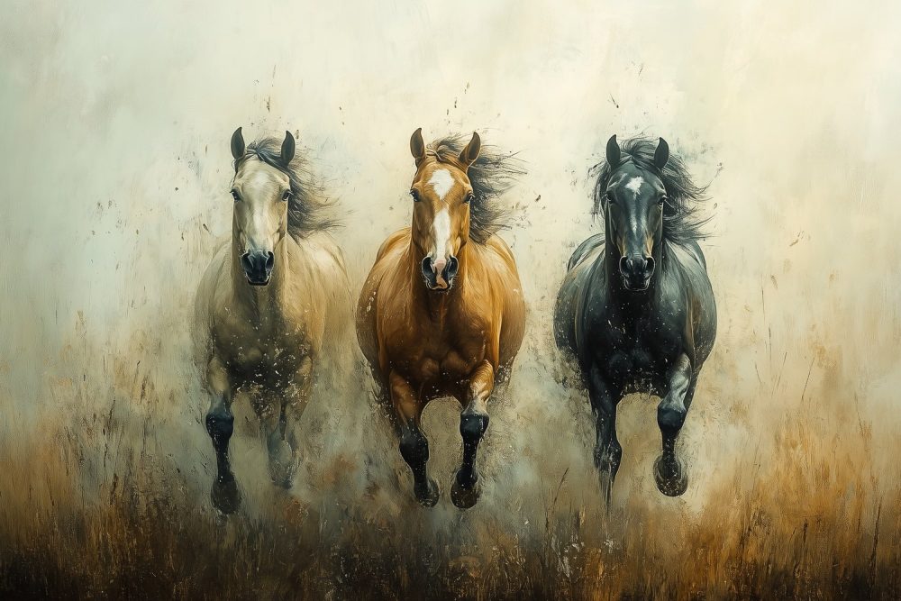 Witte paarden in volle galop behang