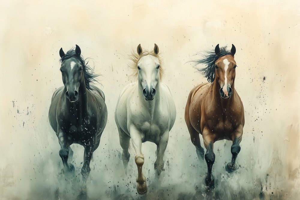 Drie Galopperende Paarden behang