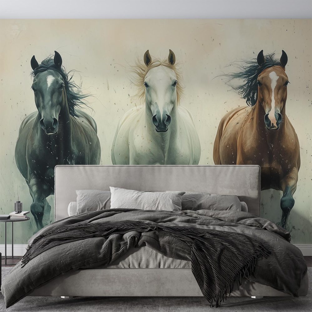 Alternative view of Drie Galopperende Paarden behang