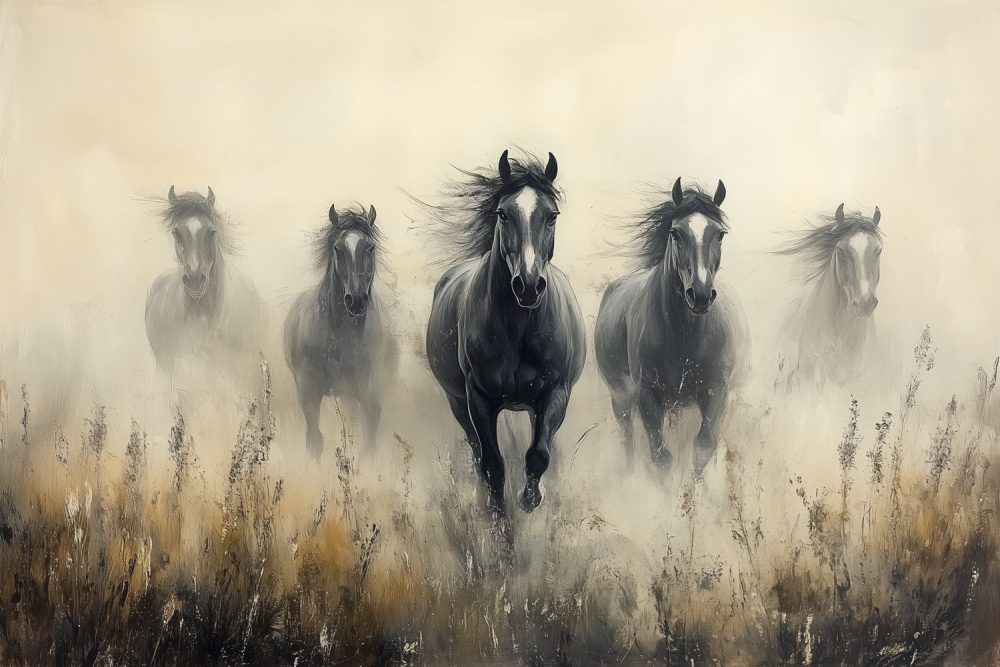 Vijf galopperende paarden behang