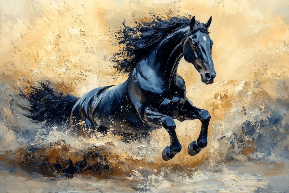 Zwart galopperend paard behang