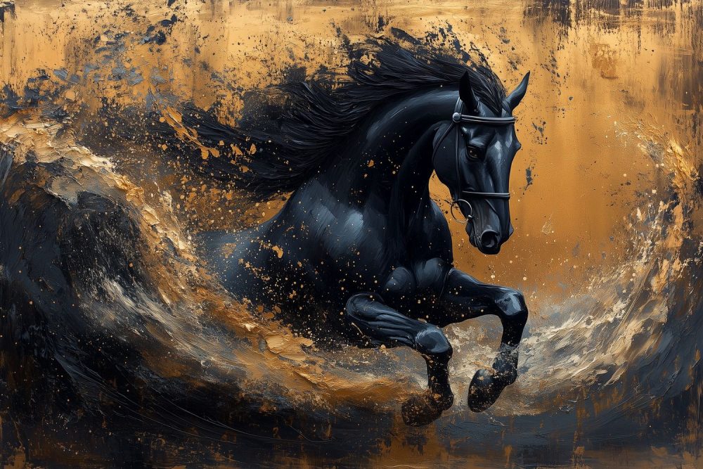 Zwarte Galopperende Paardenkunst behang