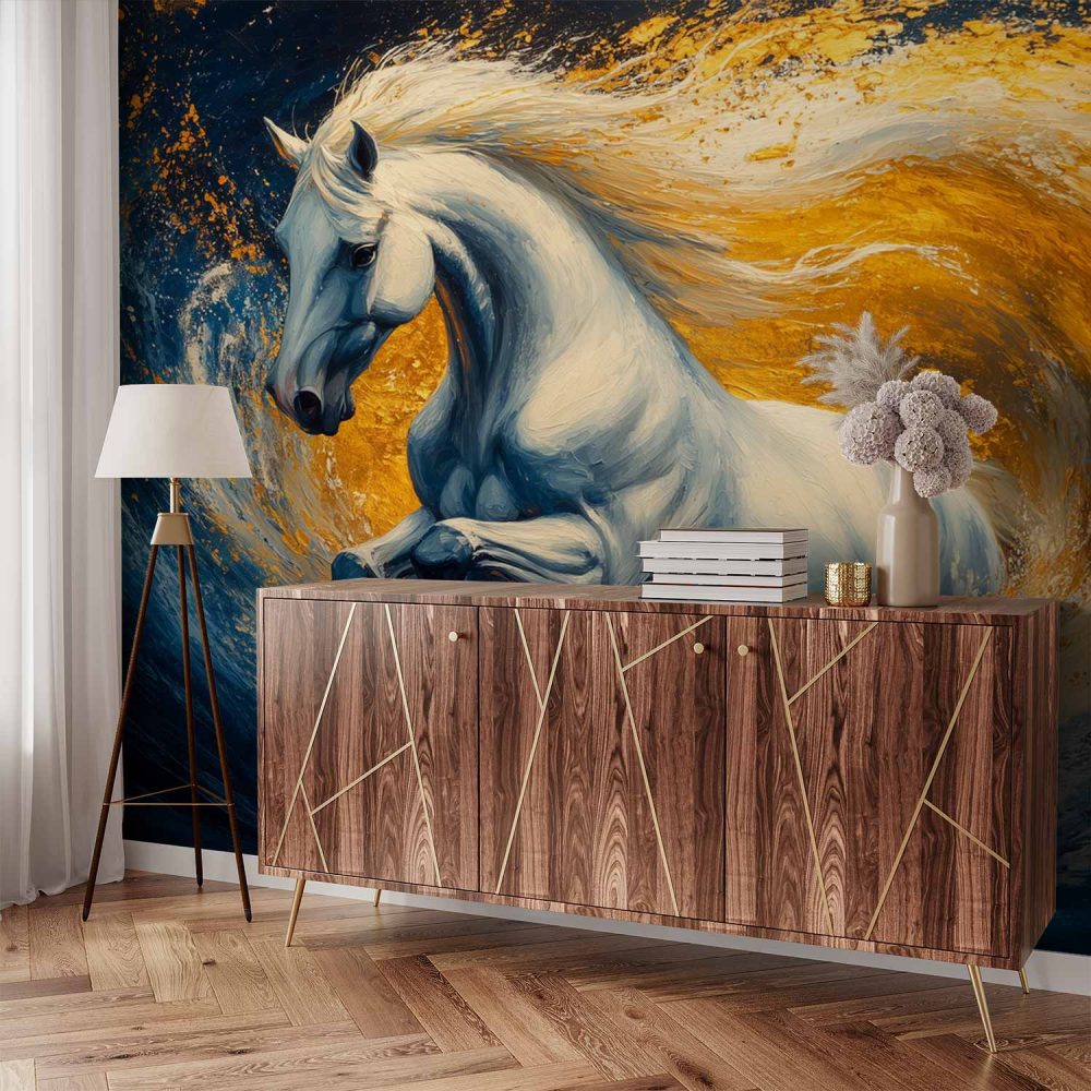Alternative view of Majestueuze oceaan galopperend paard behang
