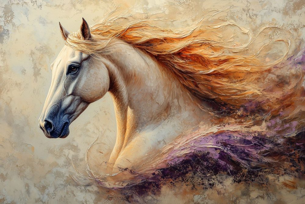 Impressionistisch witte paard behang