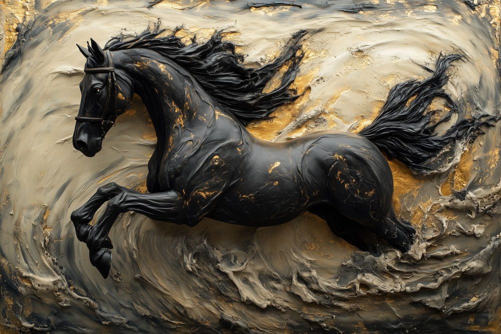 Zwart-Gouden Galopperend Paard behang