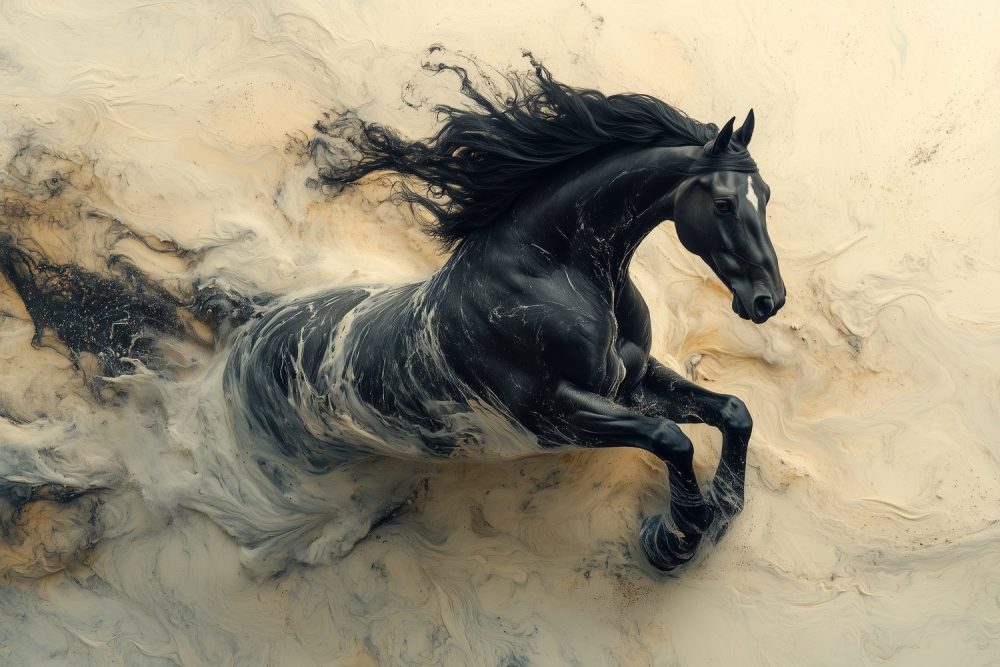 Zwart galopperend paard in actie behang