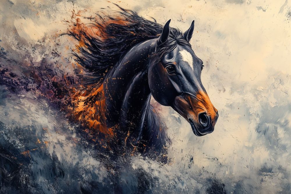 Dynamische oranje paardensprong behang