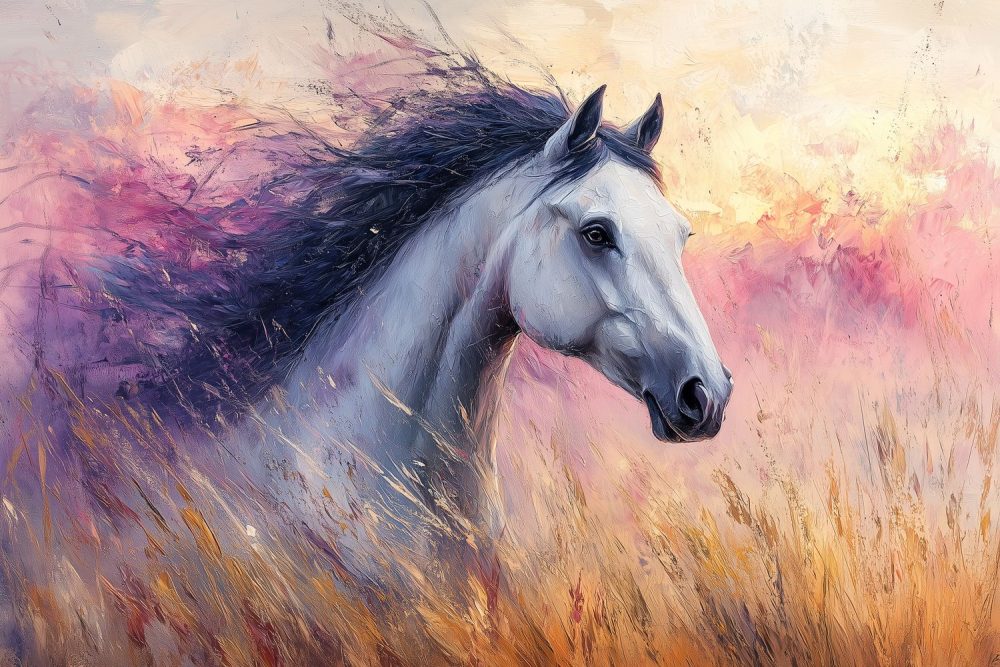 Impressionistisch galopperend wit paard behang