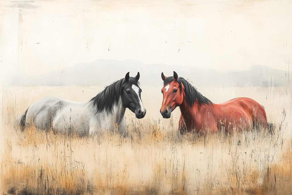 Rustige Paarden in Gras behang