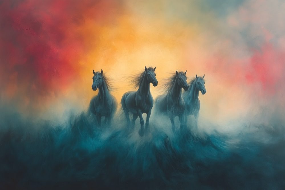 Vier galopperende paarden behang