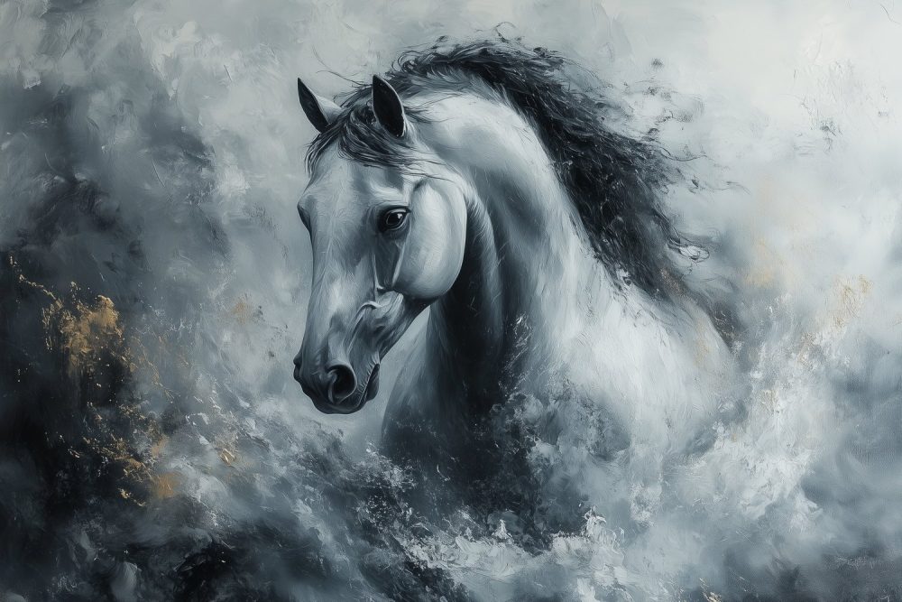 Majestueus Zwart-Wit Paardenportret behang