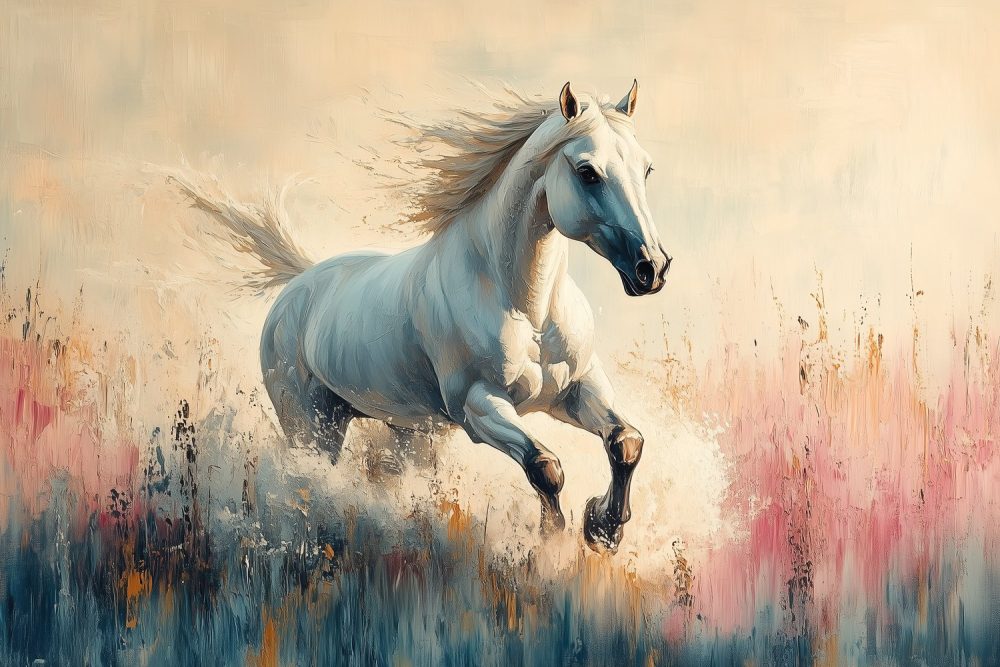 Wit Paard in Bloemenveld behang