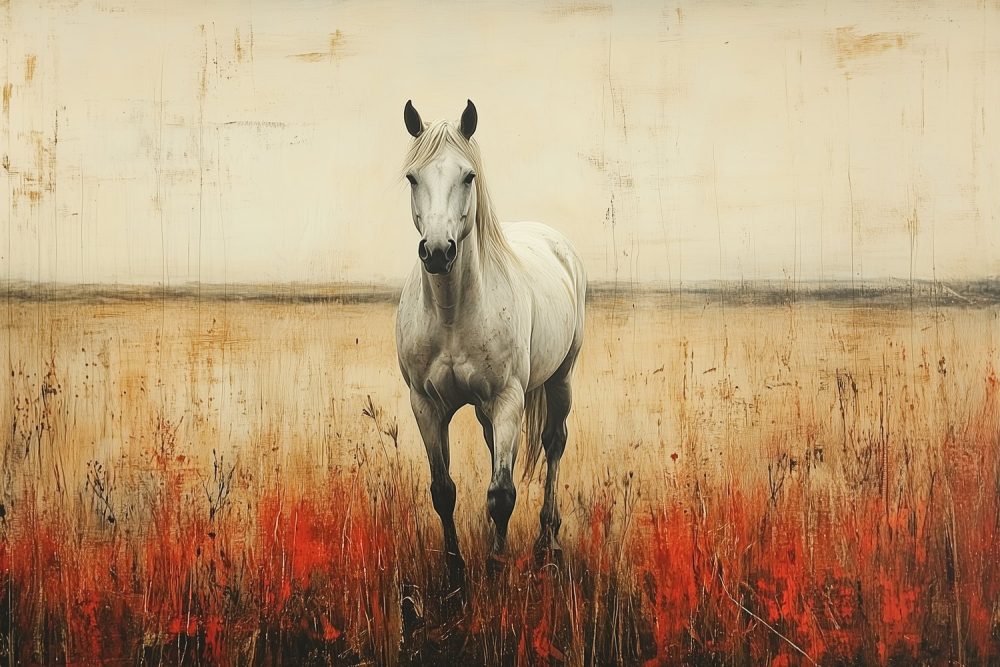 Witte Paard in Grasveld behang