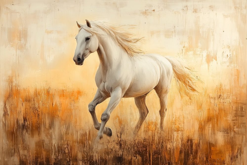 Impressionistisch galopperend wit paard behang
