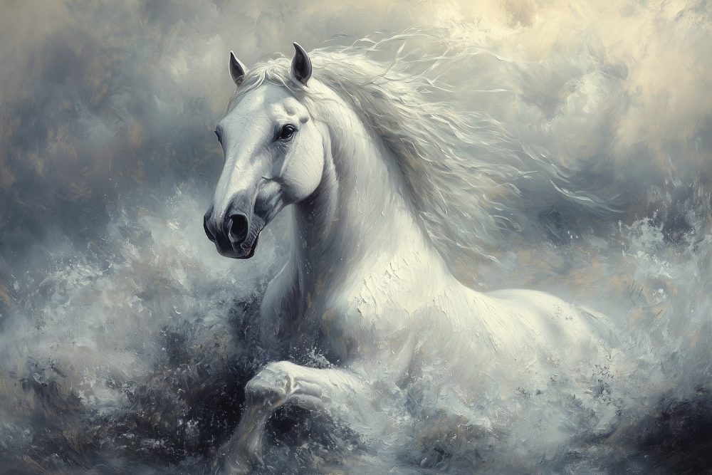 Stormende zee galopperend paard behang