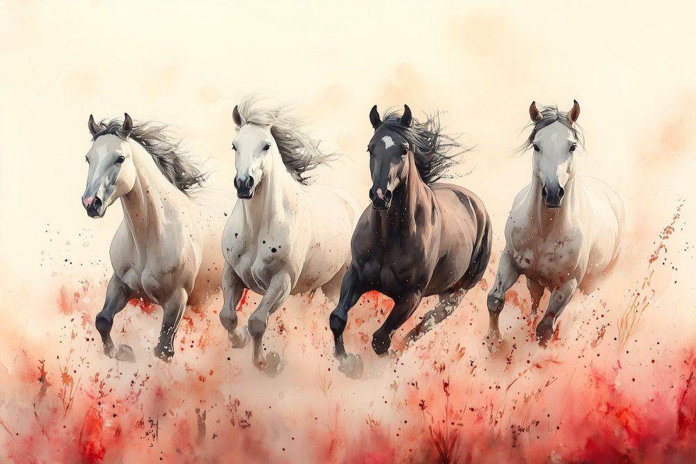 Rode galopperende paarden behang