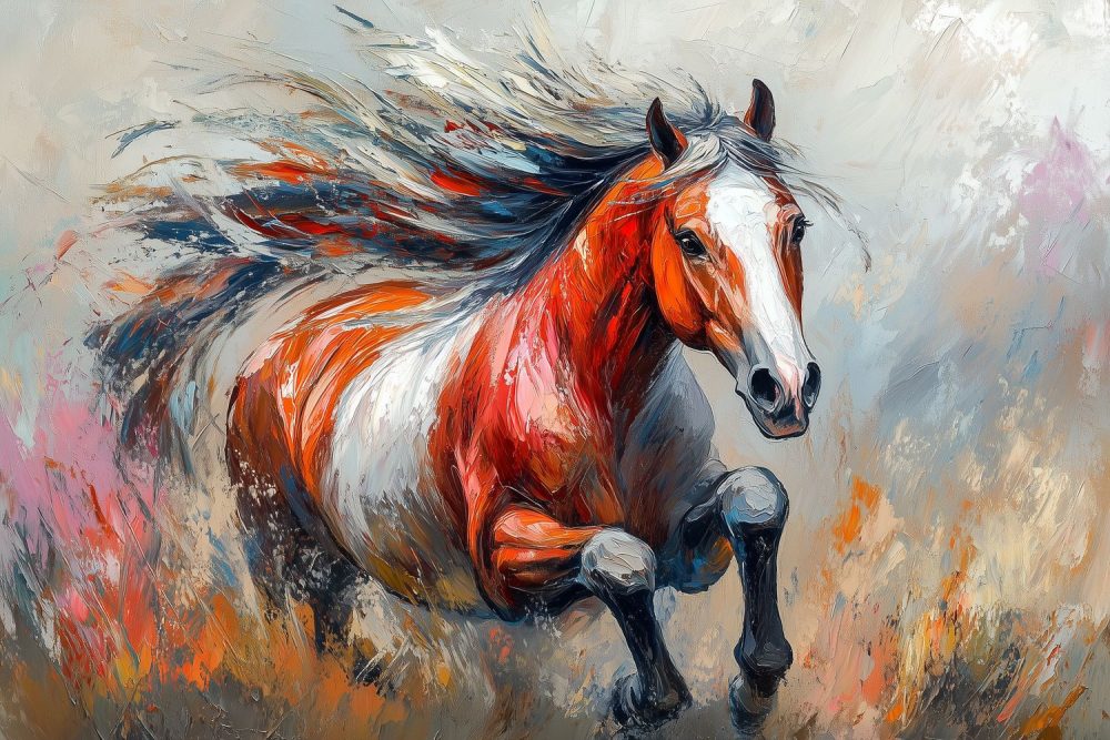 Rode galopperende paardimpressie behang