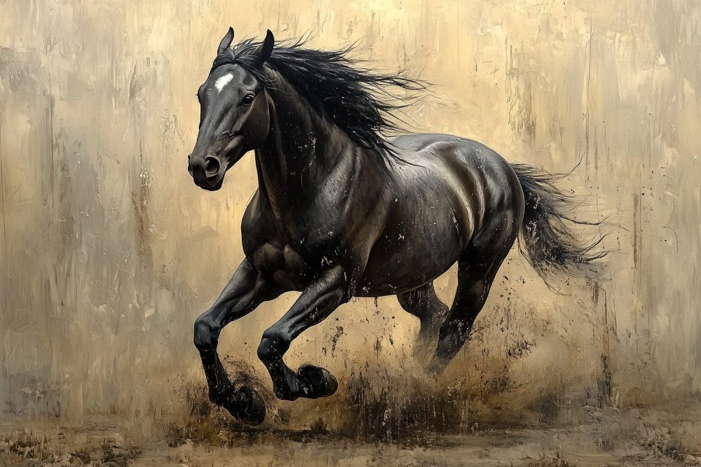 Vrij Galopperend Zwart Paard behang