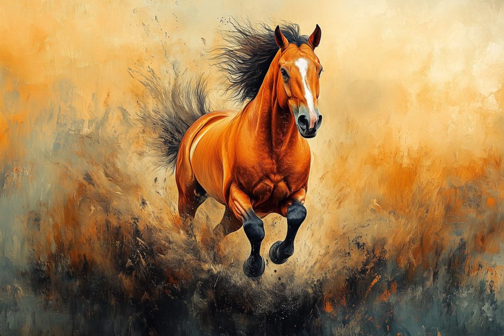 Vurige galopperende oranje paard behang