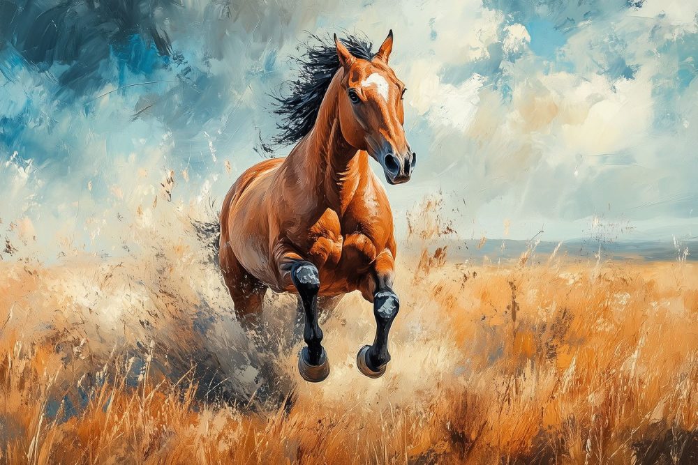 Impressionistische galopperende bruin paard behang