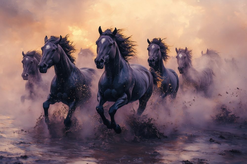 Mysterieuze Paarden in Mist behang