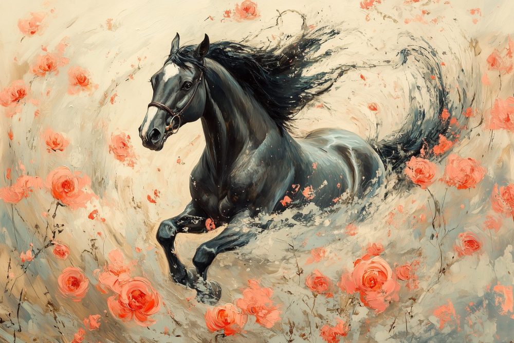 Impressionistisch galopperend paard behang