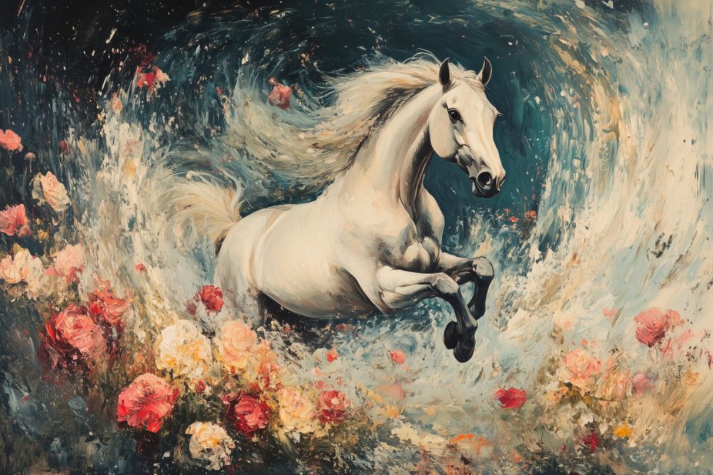 Witte galopperende paardenbloem behang