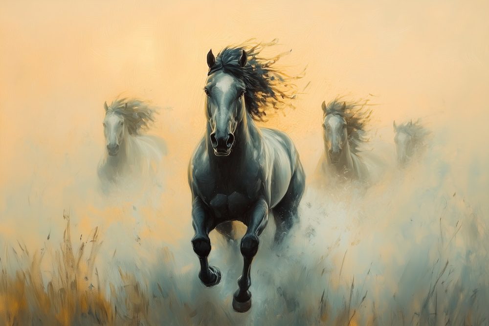 Dynamische galopperende paarden behang