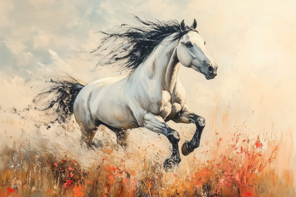 Vrijheidsgalopperende bloemenpaard behang