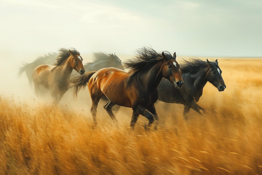 Vier galopperende paarden behang