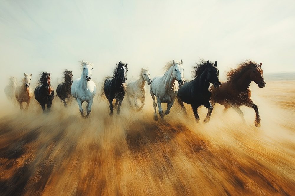 Galopperende paarden in zand behang